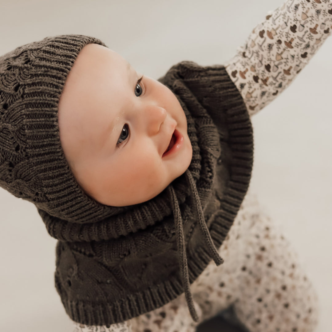 Bonnette Knitted pointelle helmet - Earth brown melange