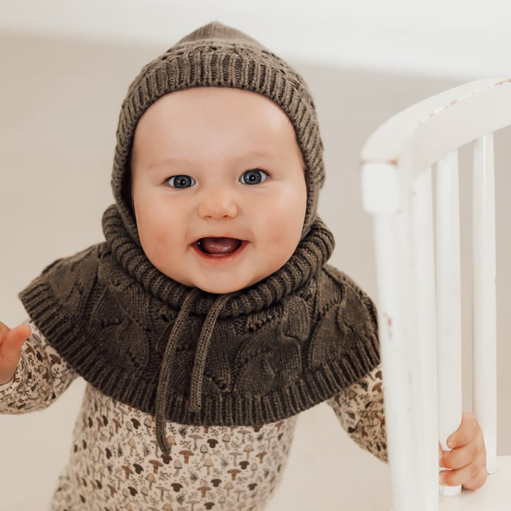 Bonnette Knitted pointelle helmet - Earth brown melange